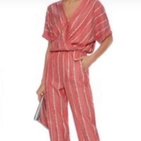 Maje Pandora silk linen striped jumpsuit Sz 38 US M 6-8 - Picture 1 of 6